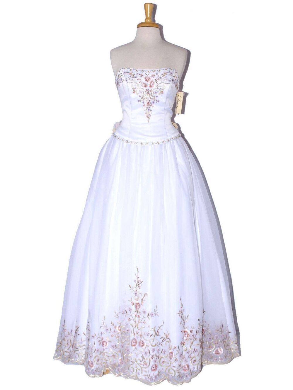 Melody Bridal #602 Satin & Embroidery Bridal Gown-Size 8-WHITE/MULTI-NWT
